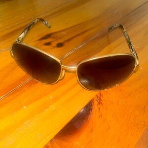 Dolce & Gabbana Gold and Brown Sunglasses with Metallic Frame and Large Lenses